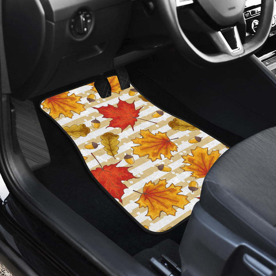 Maple Leaf Oak Leaf Acorns Beige Striped Background Front And Back Car Mats