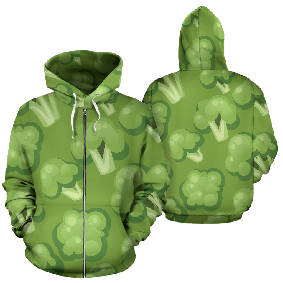 Broccoli Pattern Green Background Zip Up Hoodie