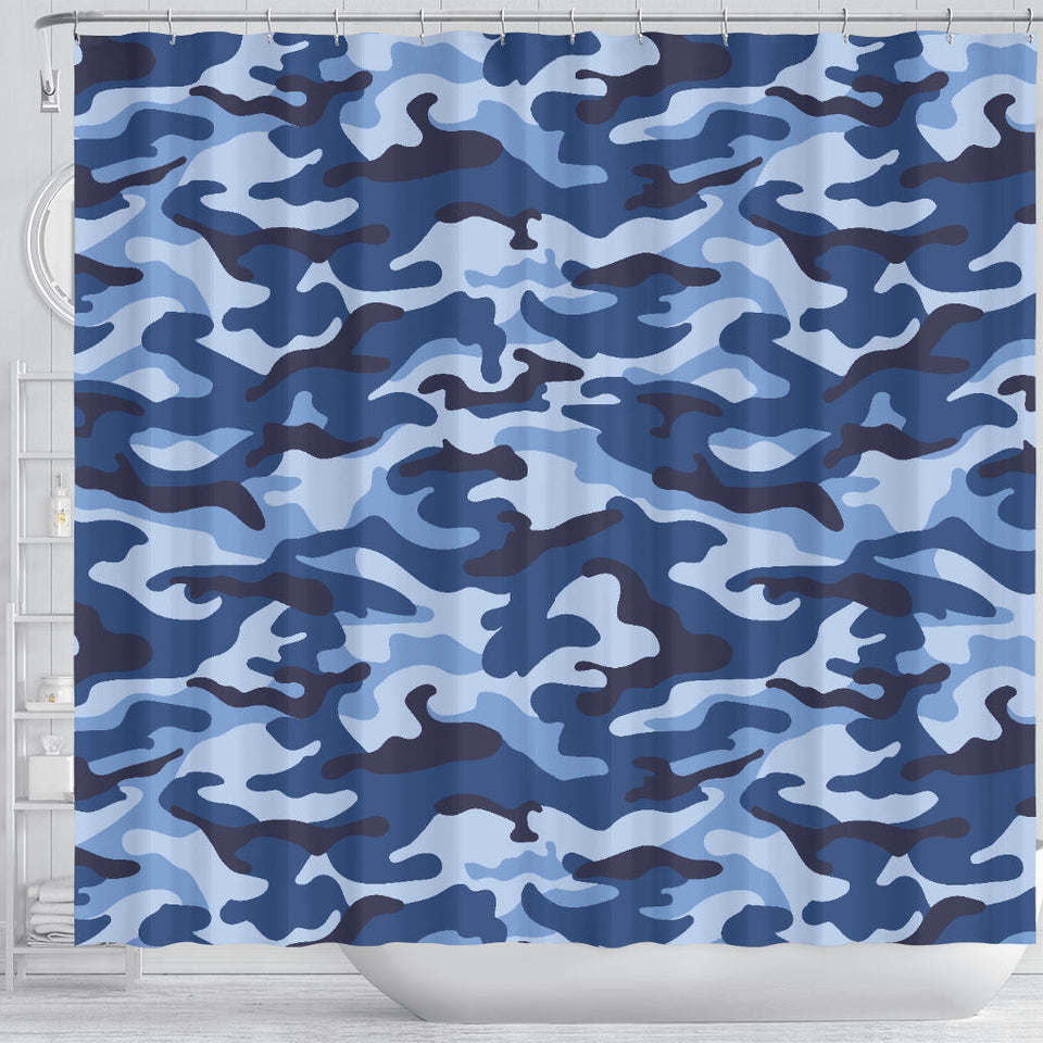 Blue Camo Camouflage Pattern Shower Curtain Fulfilled In US