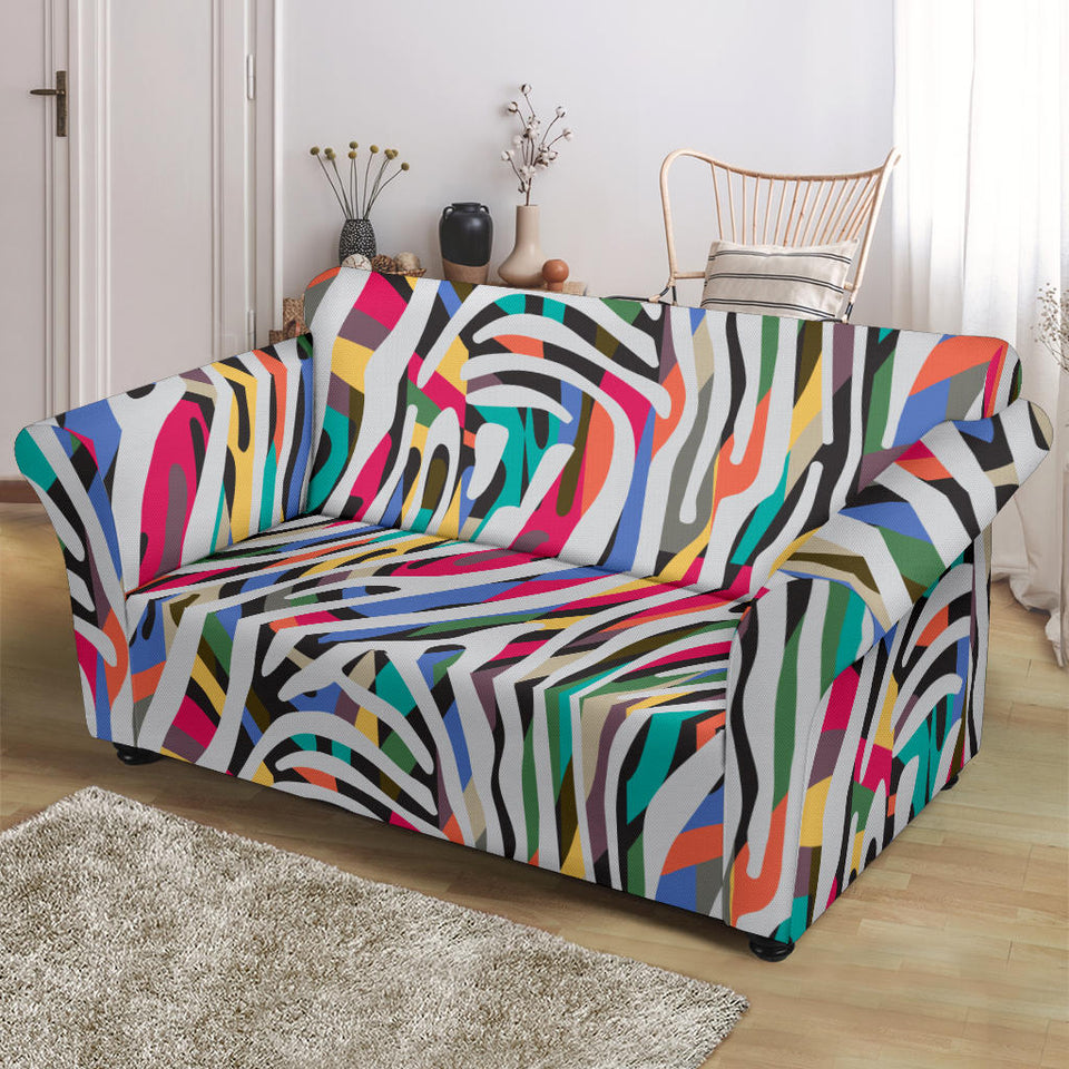 Colorful Zebra Skin Pattern Loveseat Couch Slipcover
