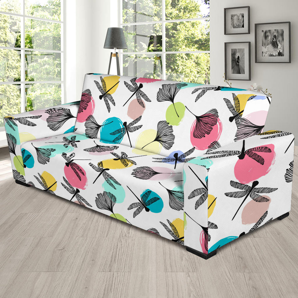 Dragonflies Ginkgo Leaves Pattern Sofa Slipcover