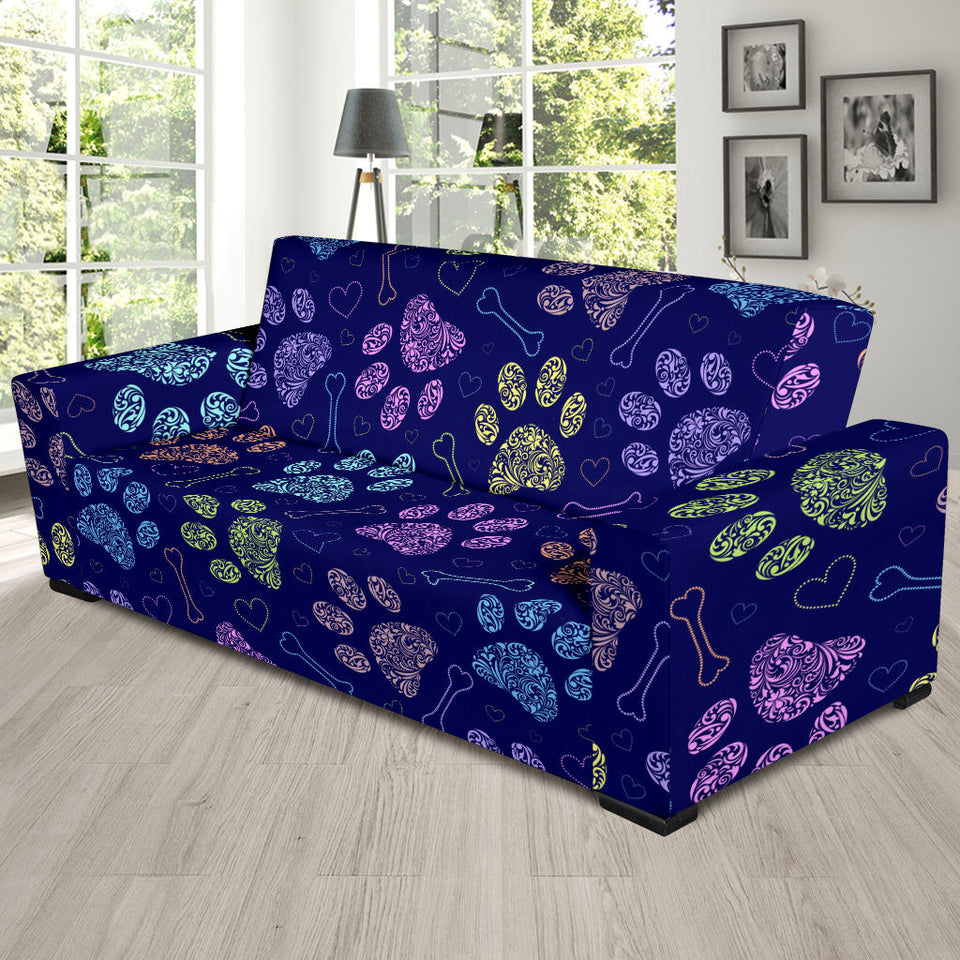 Dog Paws Pattern Print Design 02 Sofa Slipcover
