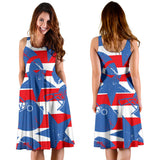 American Football Ball Star Stripes Pattern Sleeveless Midi Dress