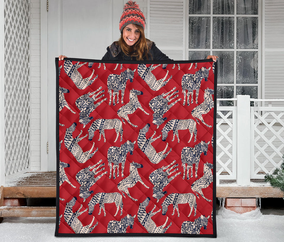 Zebra Abstract Red Background Premium Quilt