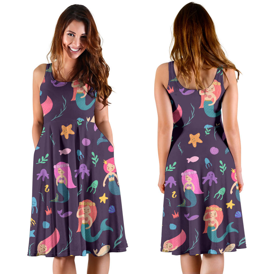 Beautiful Mermaid Fish Jellyfish Algae Other Marine World Sleeveless Midi Dress