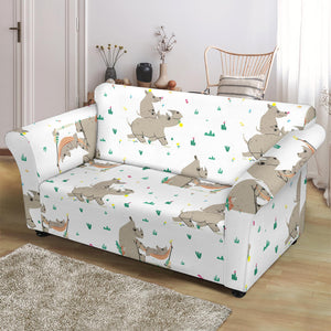 Cute Rhino Pattern Background Loveseat Couch Slipcover