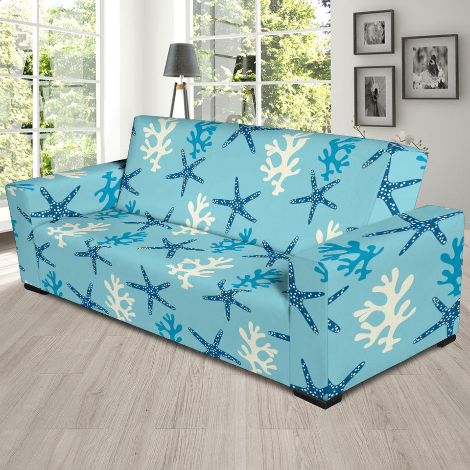 Blue Starfish Coral Reef Pattern Sofa Slipcover
