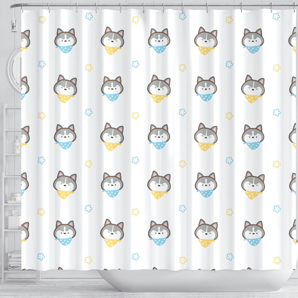 Cute Siberian Husky Pattern Shower Curtain Fulfilled In US
