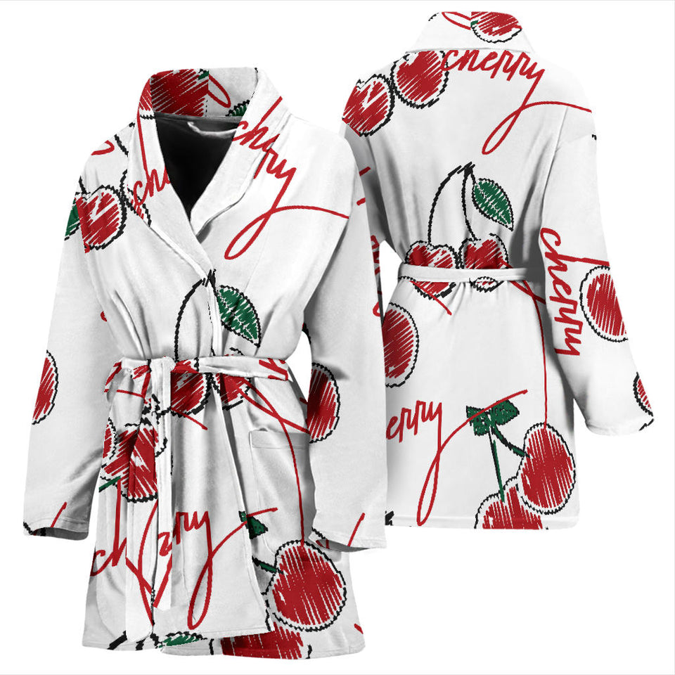 Hand Drawn Cherry Pattern Women'S Bathrobe