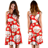 Cute Maneki Neko Lucky Cat Red Background Sleeveless Midi Dress