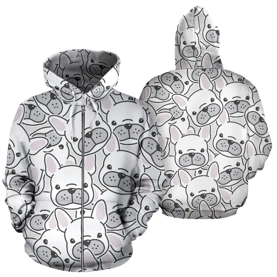 Cute French Bulldog Head Pattern Zip Up Hoodie