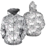 Cute French Bulldog Head Pattern Zip Up Hoodie