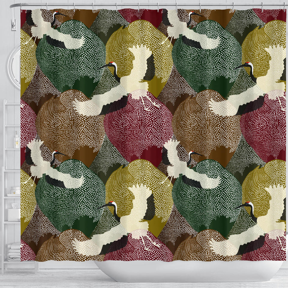 Japanese Cranes Flying Forest Dot Pattern Shower Curtain Fulfilled In US