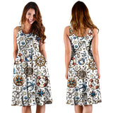 Cute Nautical Steering Wheel Anchor Pattern Sleeveless Midi Dress