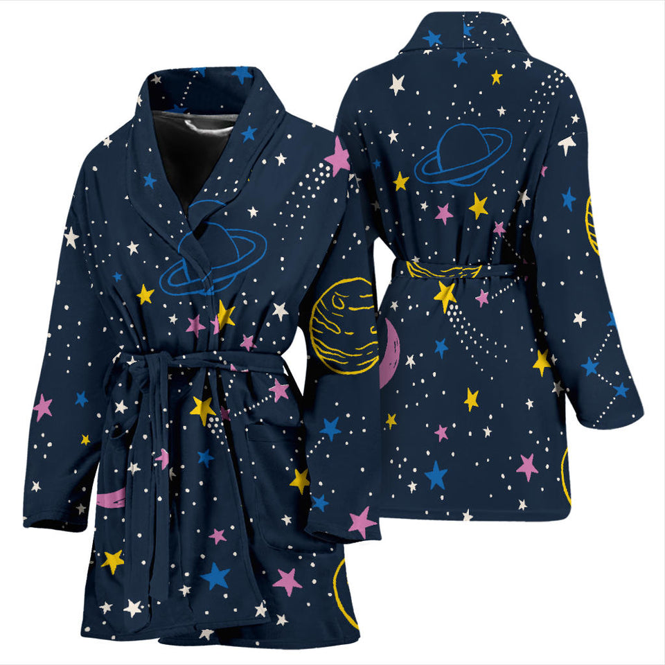 Space Pattern With Planets, Comets, Constellations And Stars Women'S Bathrobe