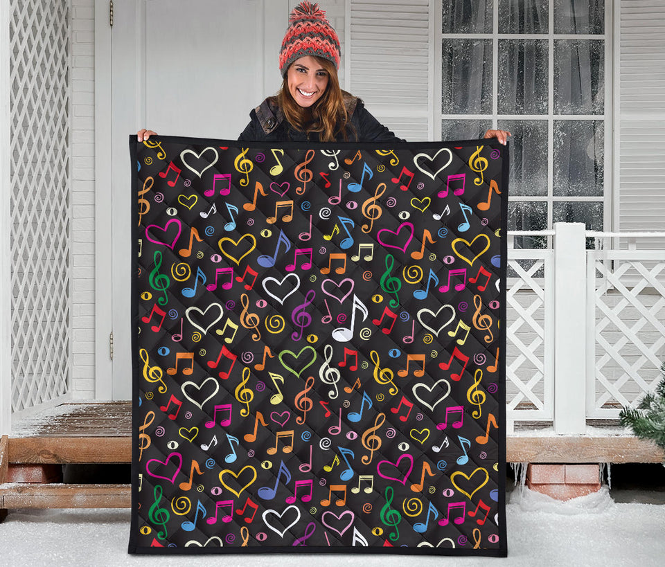 Music Notes Pattern Print Design 02 Premium Quilt