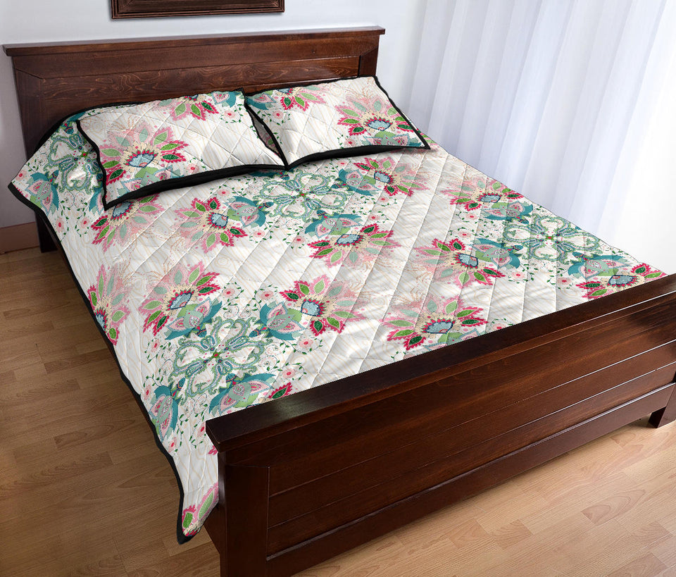 Square floral indian flower pattern Quilt Bed Set