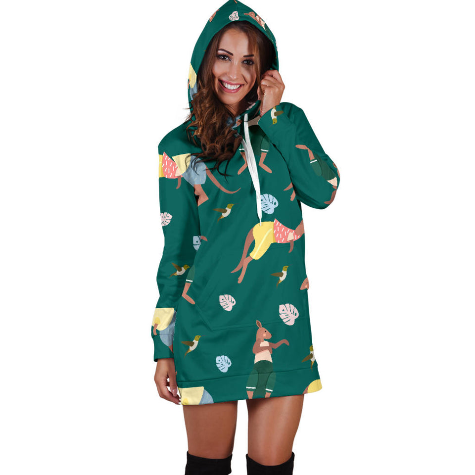 Kangaroo Leaves Pattern Women'S Hoodie Dress