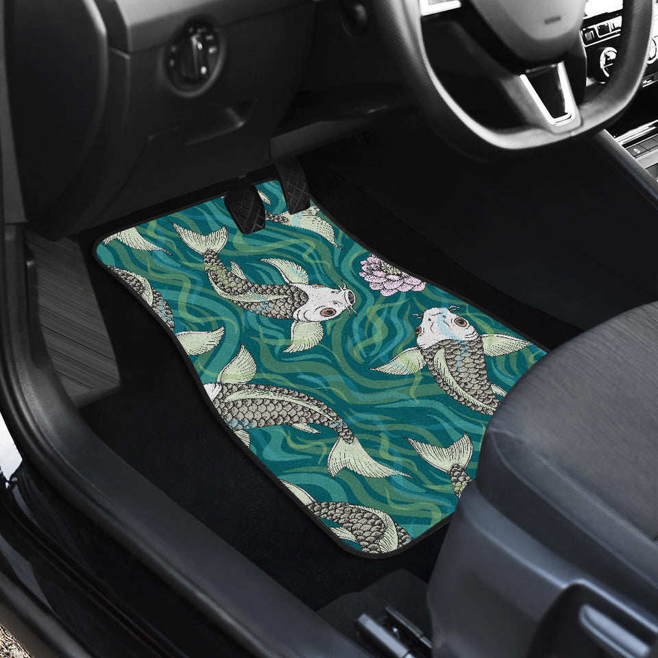 Koi Fish Carp Fish Lotus Pattern Front And Back Car Mats