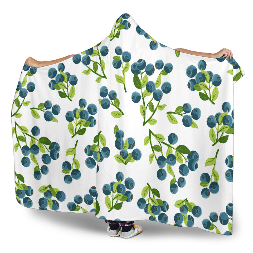 Blueberry White Background Hooded Blanket