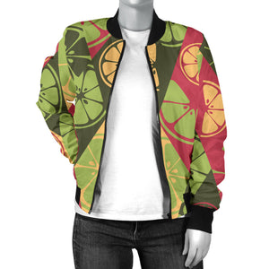 Cool Geometric Lime Pattern Women'S Bomber Jacket