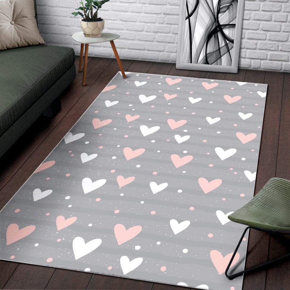 Heart Pattern Gray Background Area Rug