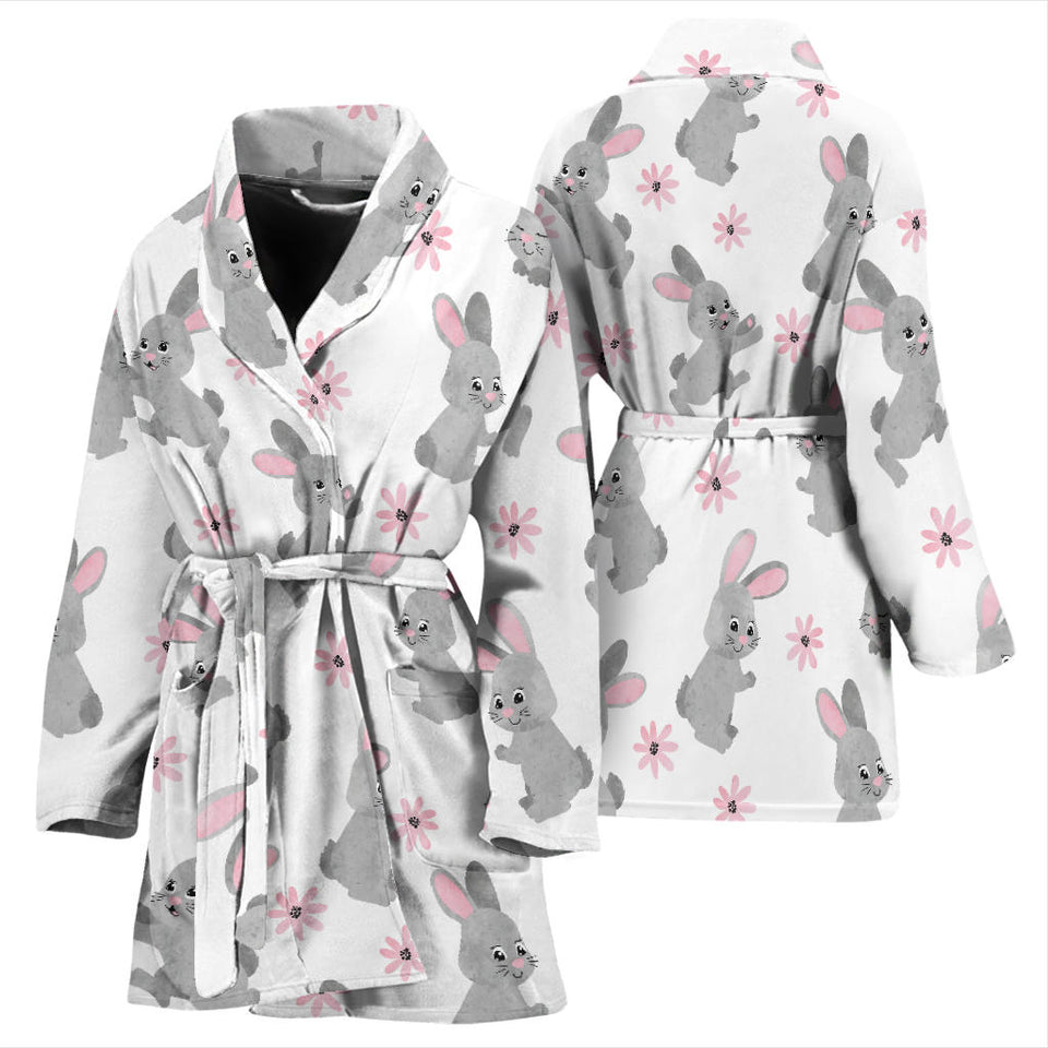 Watercolor Cute Rabbit Pattern Women'S Bathrobe