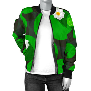 Frog Waterlily Pattern Women'S Bomber Jacket