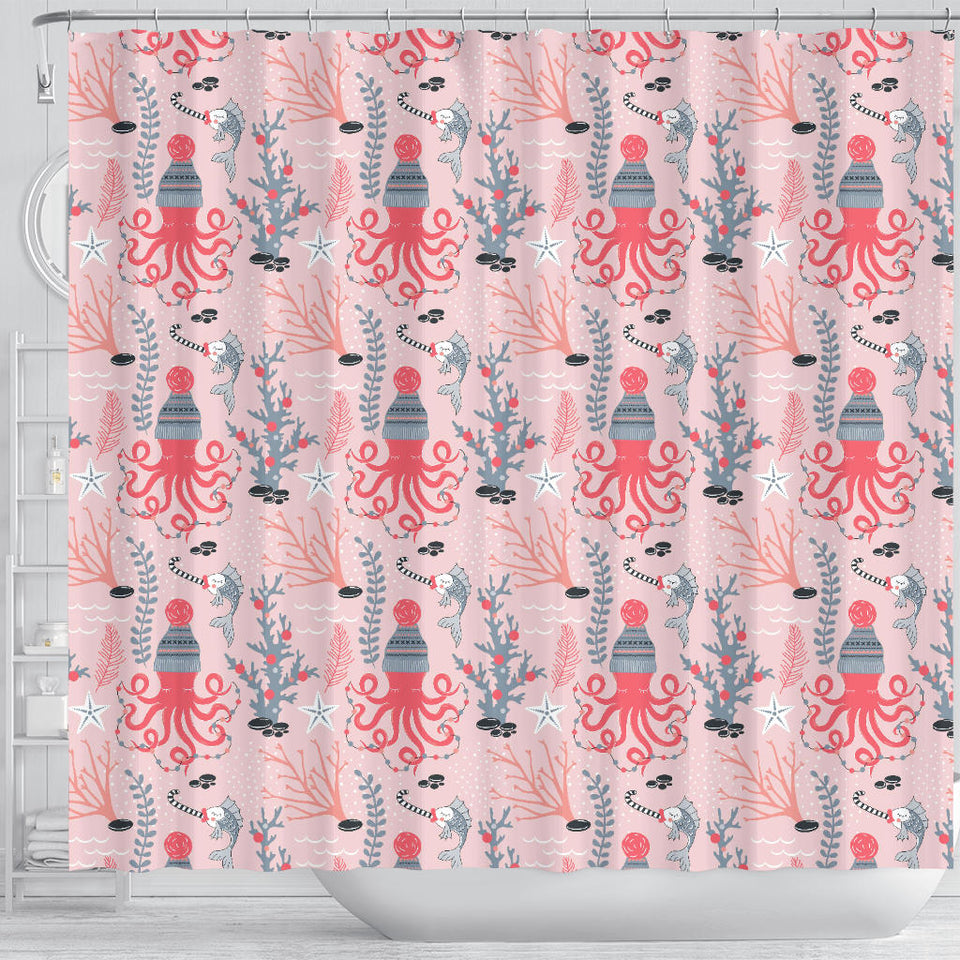 Octopus Winter Hat Garland Fish Candy Seaweed Coral Starfish Shower Curtain Fulfilled In US
