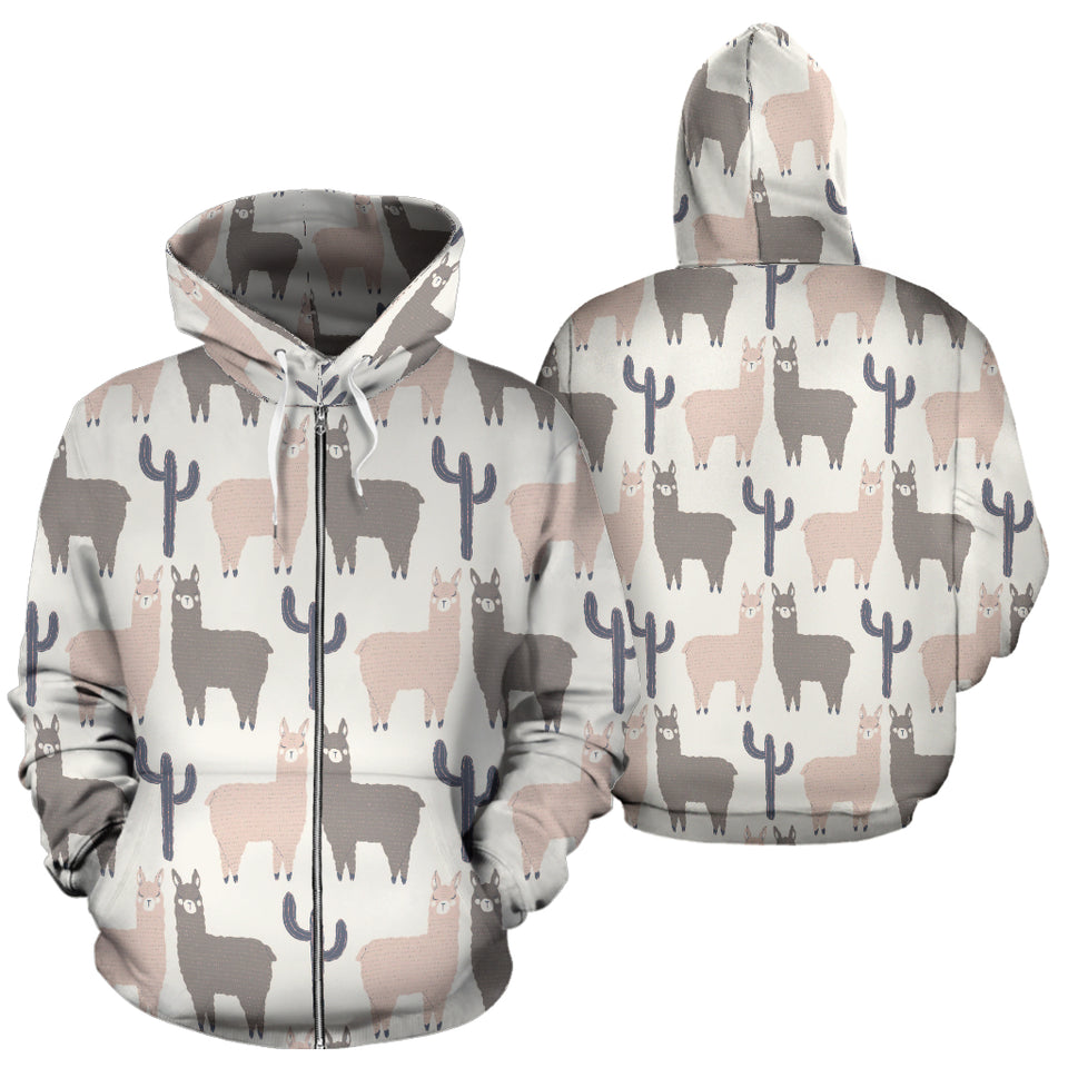 Llama Alpaca Pattern Zip Up Hoodie