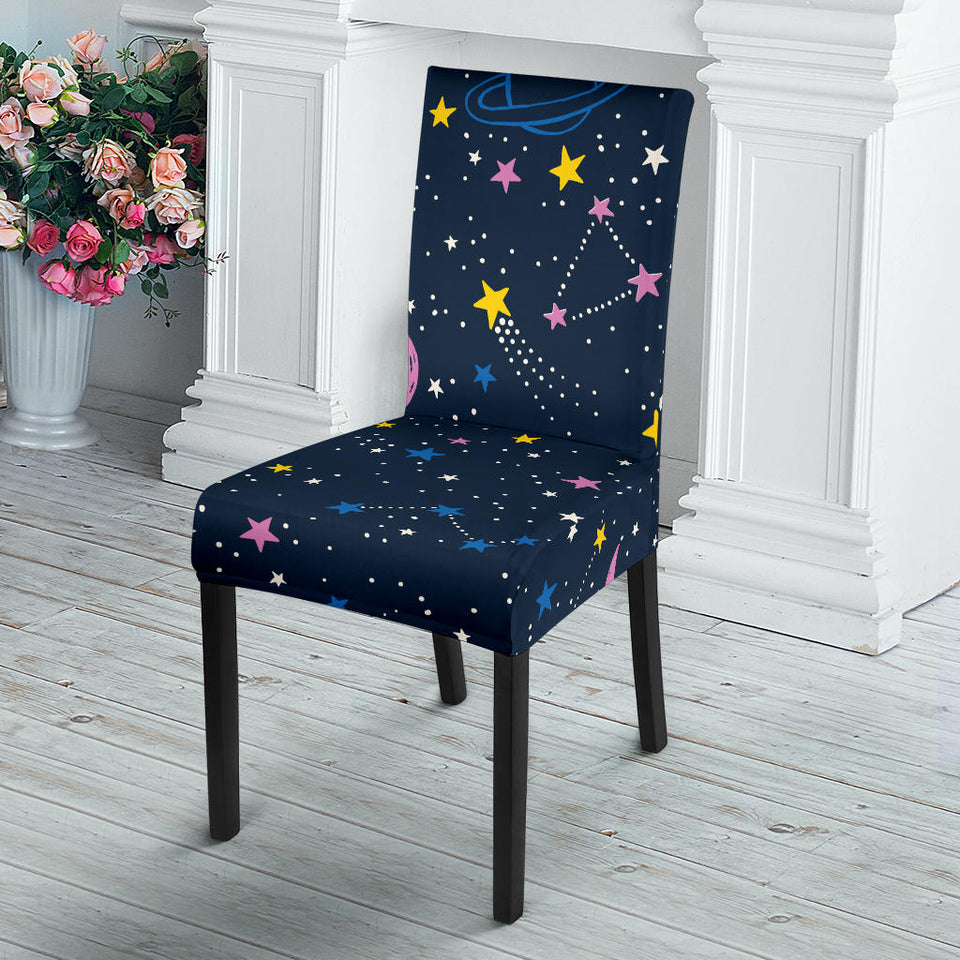 Space Pattern With Planets, Comets, Constellations And Stars Dining Chair Slipcover