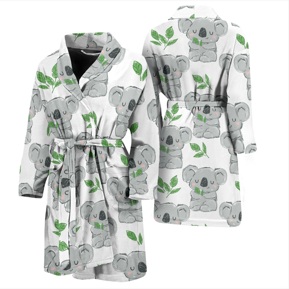 Hand Drawn Koala Leaves Pattern Men'S Bathrobe
