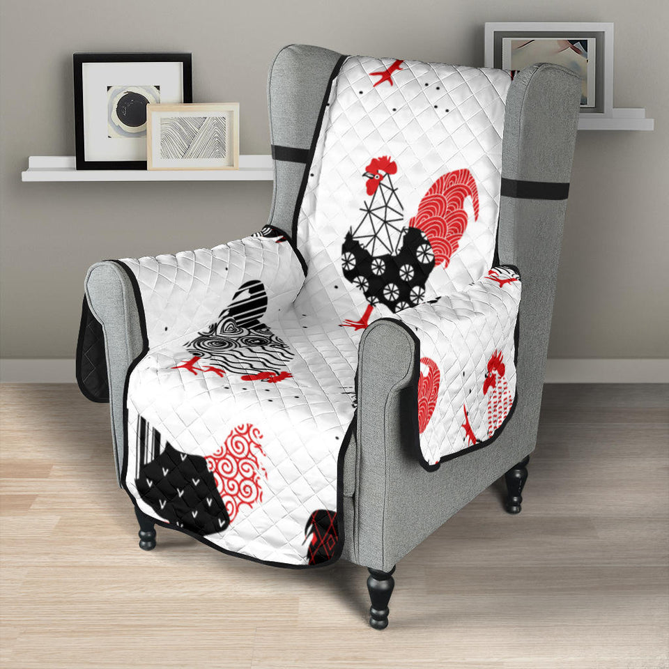 Cool rooster chicken cock floral ornament background Chair Cover Protector
