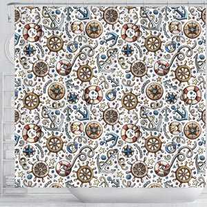 Cute Nautical Steering Wheel Anchor Pattern Shower Curtain Fulfilled In US