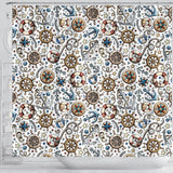 Cute Nautical Steering Wheel Anchor Pattern Shower Curtain Fulfilled In US