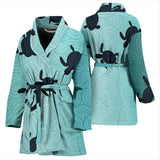 Sea Turtle With Blue Ocean Backgroud Women'S Bathrobe