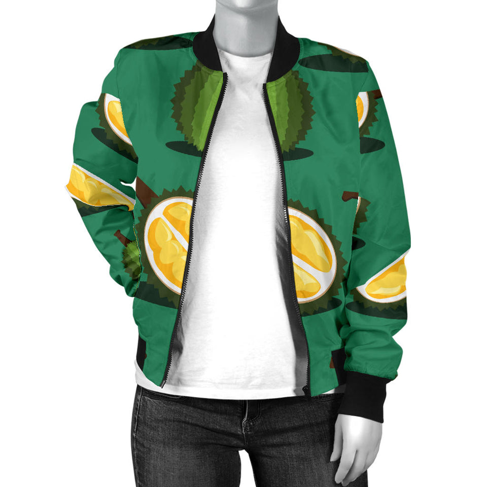 Durian Pattern Green Background Women'S Bomber Jacket