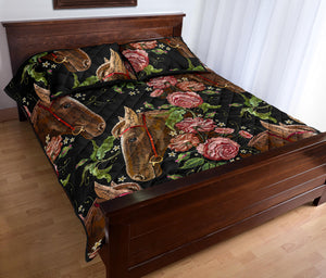 Horse head wild roses pattern Quilt Bed Set
