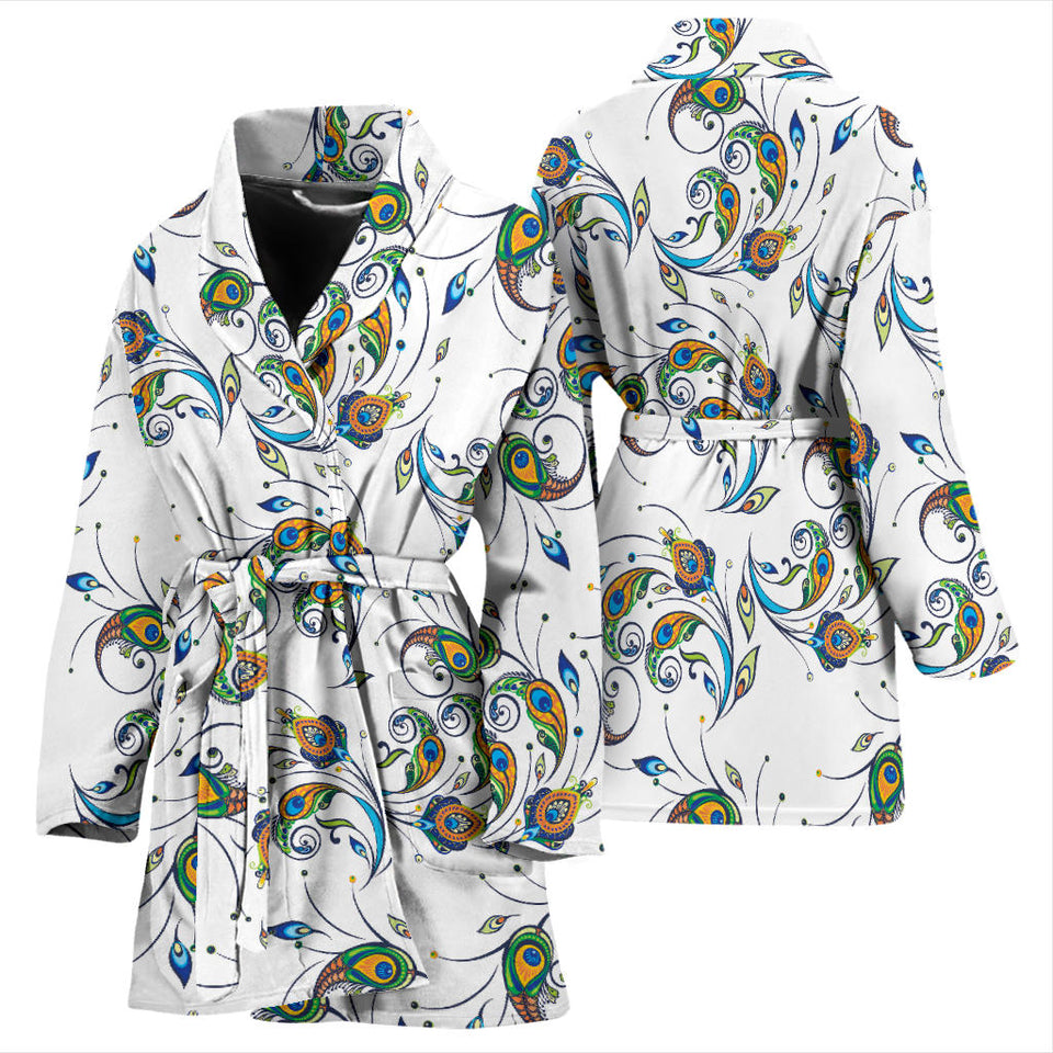 Peacock Feather Pattern Women'S Bathrobe