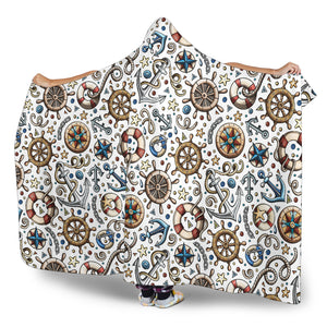 Cute Nautical Steering Wheel Anchor Pattern Hooded Blanket