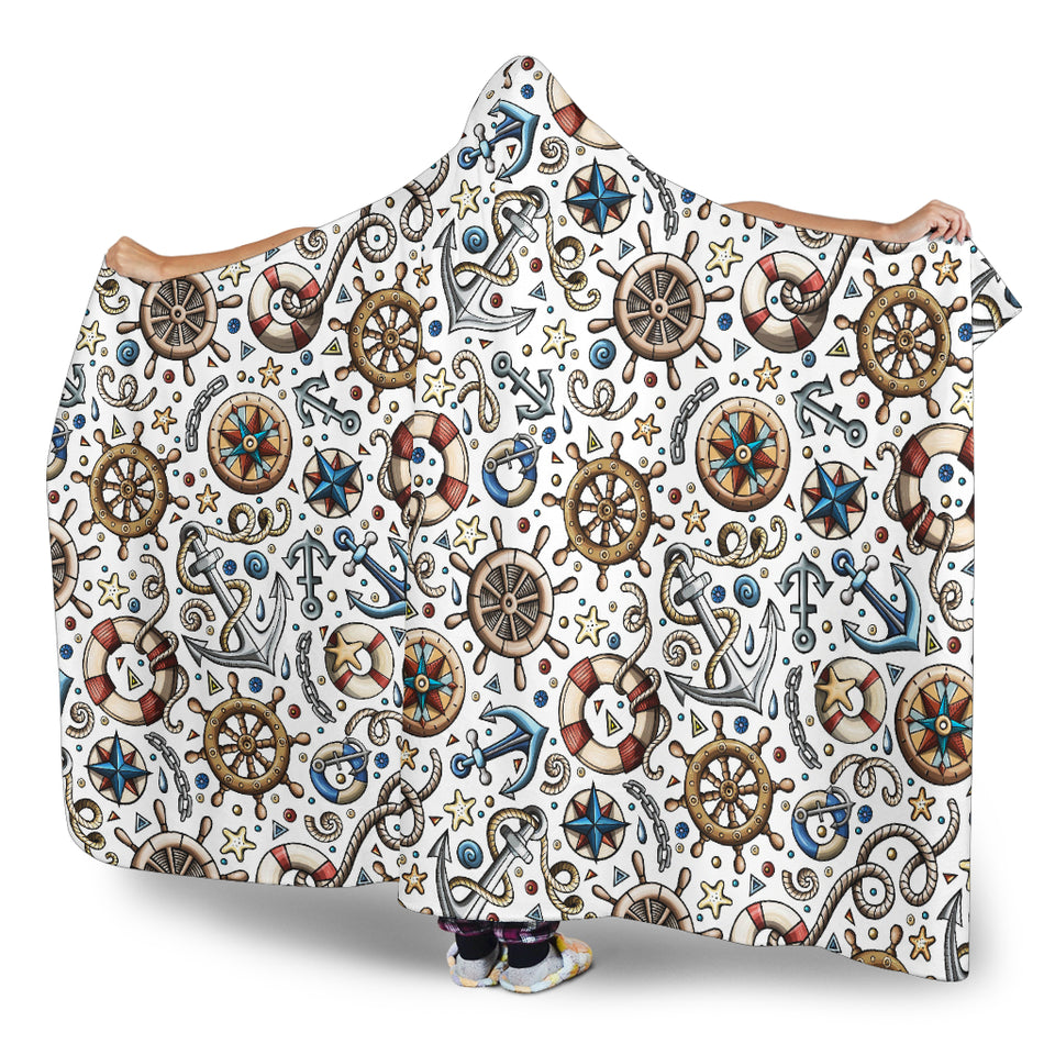 Cute Nautical Steering Wheel Anchor Pattern Hooded Blanket