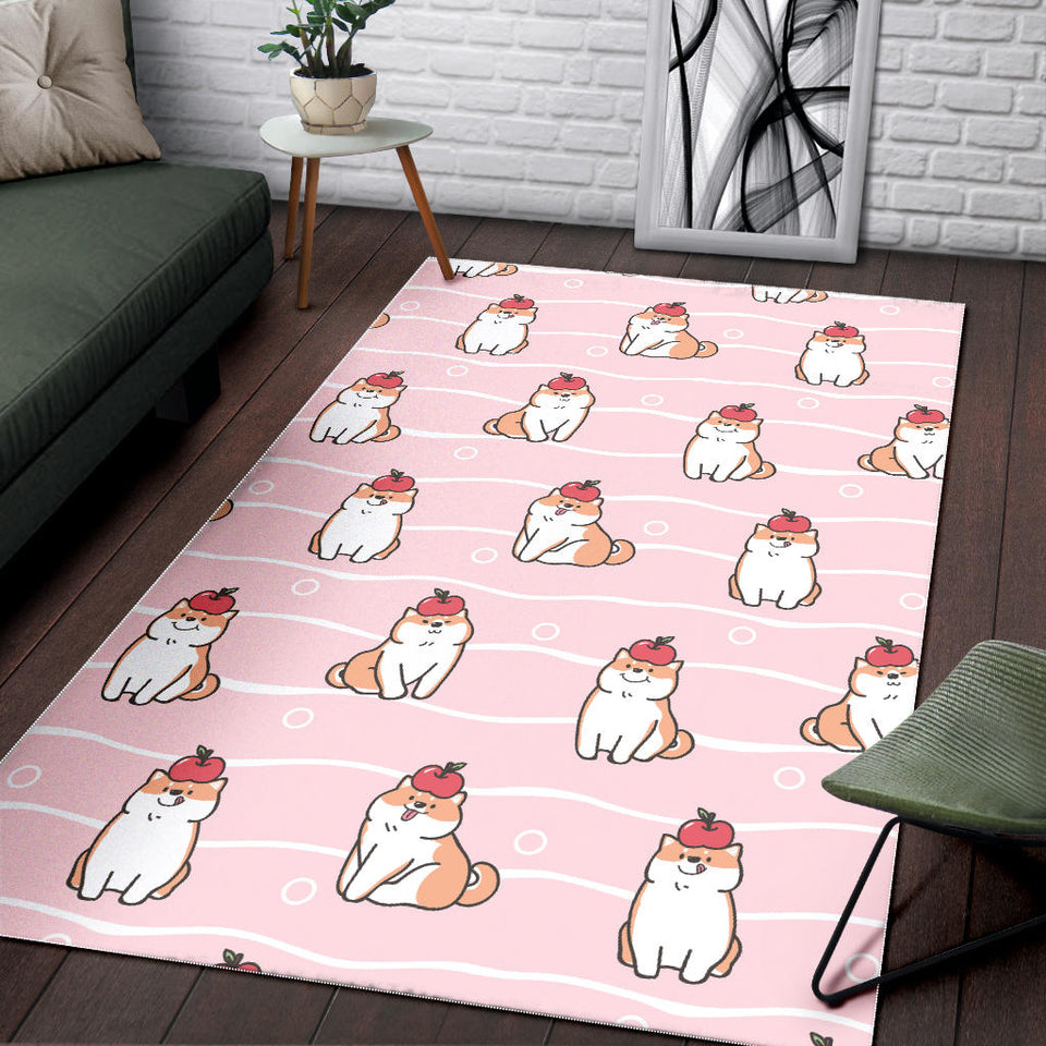 Cute Shiba Inu Dog Apple Pattern Area Rug