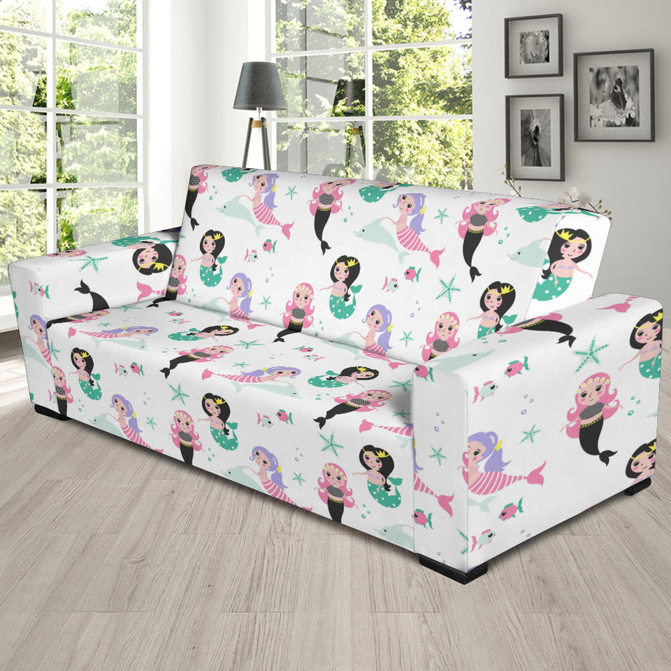 Cute Mermaid Dolphin Fish Starfish Pattern Sofa Slipcover