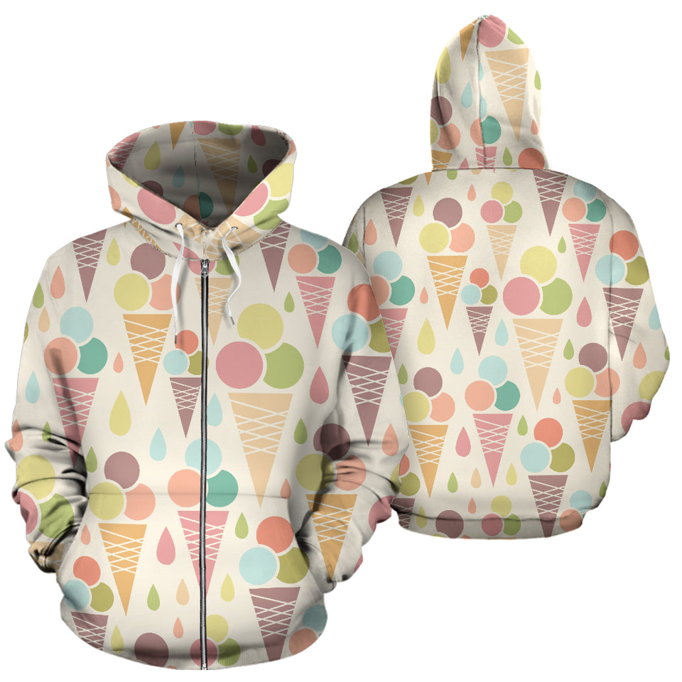 Ice Cream Cone Pattern Zip Up Hoodie