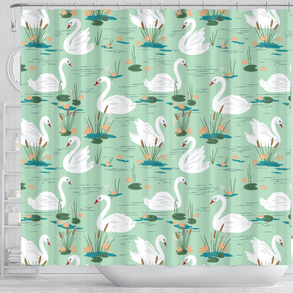 White Swan Lake Pattern Shower Curtain Fulfilled In US