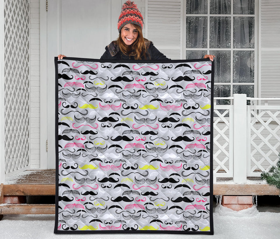 Mustache Beard Pattern Print Design 02 Premium Quilt