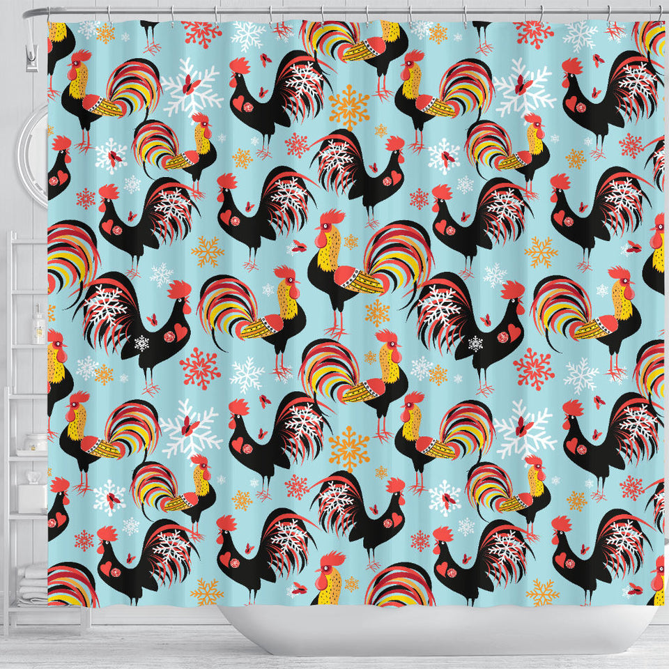 Rooster Chicken Cock Snowfalke Shower Curtain Fulfilled In US
