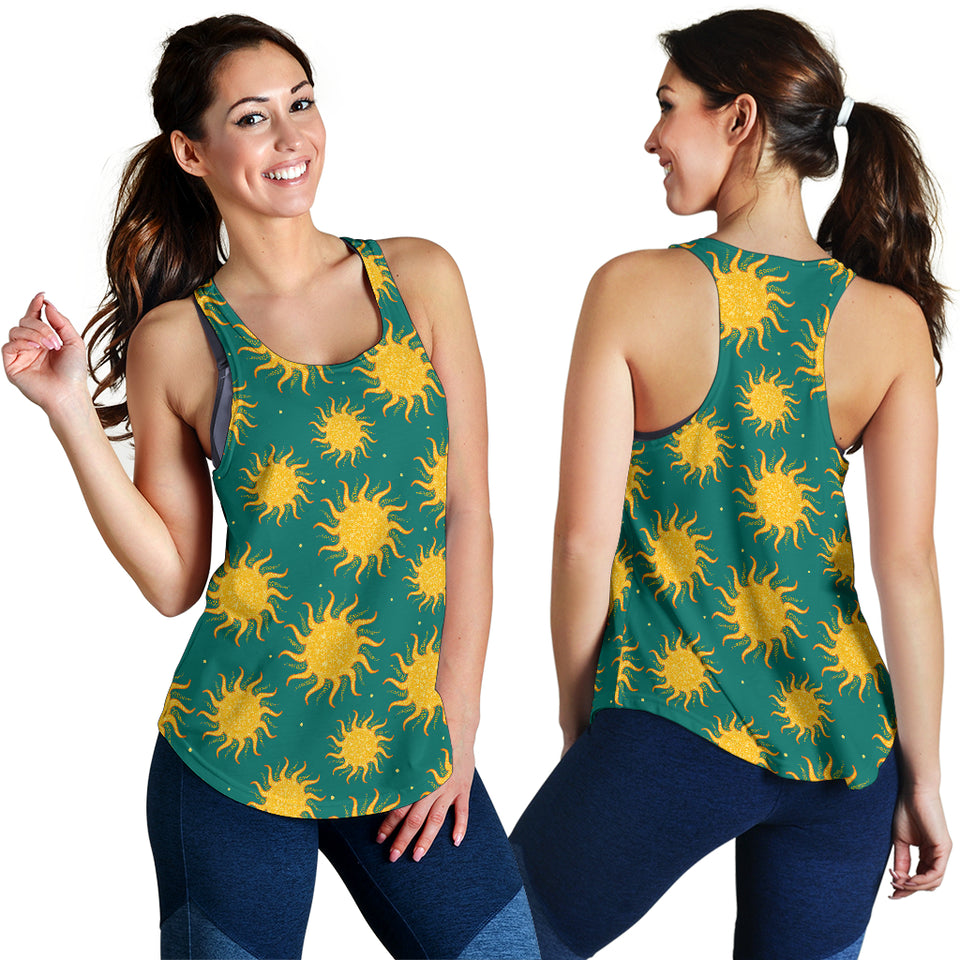 Sun green background Women Racerback Tank Top