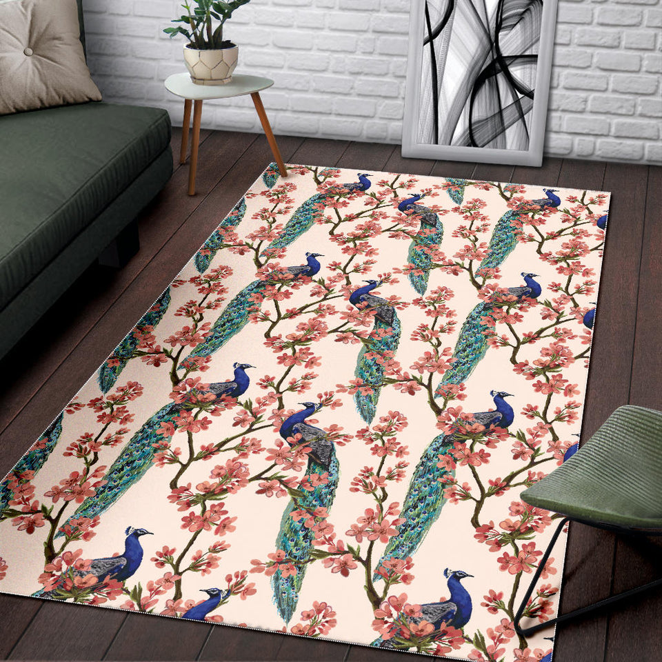 Peacock Tropical Flower Pattern Area Rug