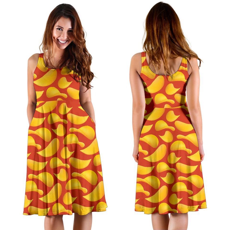 Potato Chips Pattern Print Design 05 Sleeveless Midi Dress